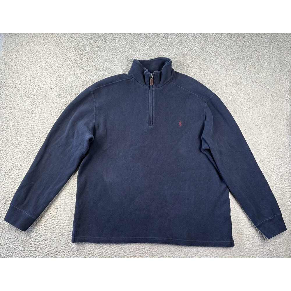 Vtg Polo Ralph Lauren Quarter Zip Pullover Mens Large Navy Blue Burgundy Pony